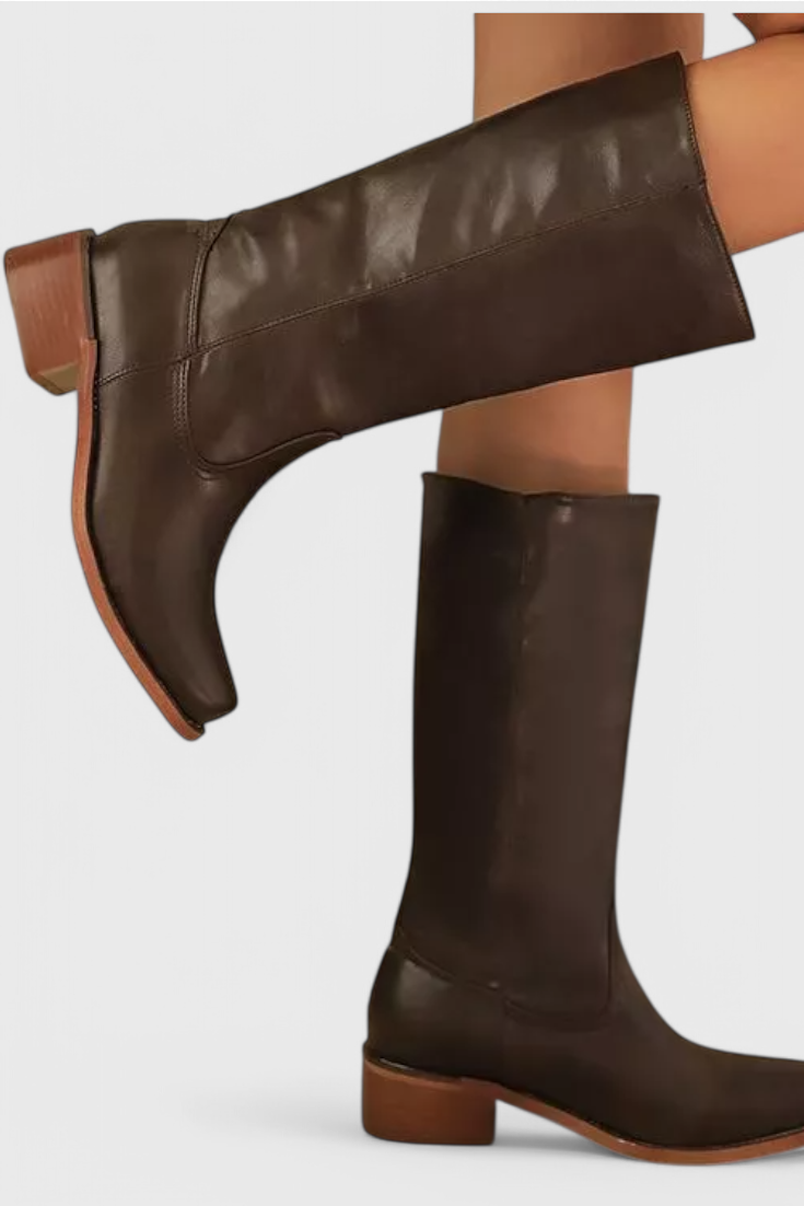 Heeled Leather Knee-High Boots