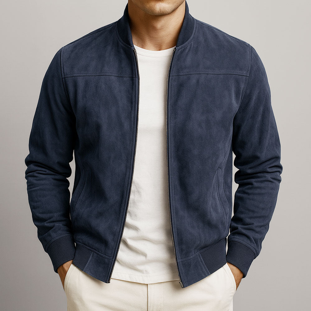 Men's casual suede jacket in navy blue