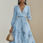 Pleated Maxi Dress with Ribbon Waist