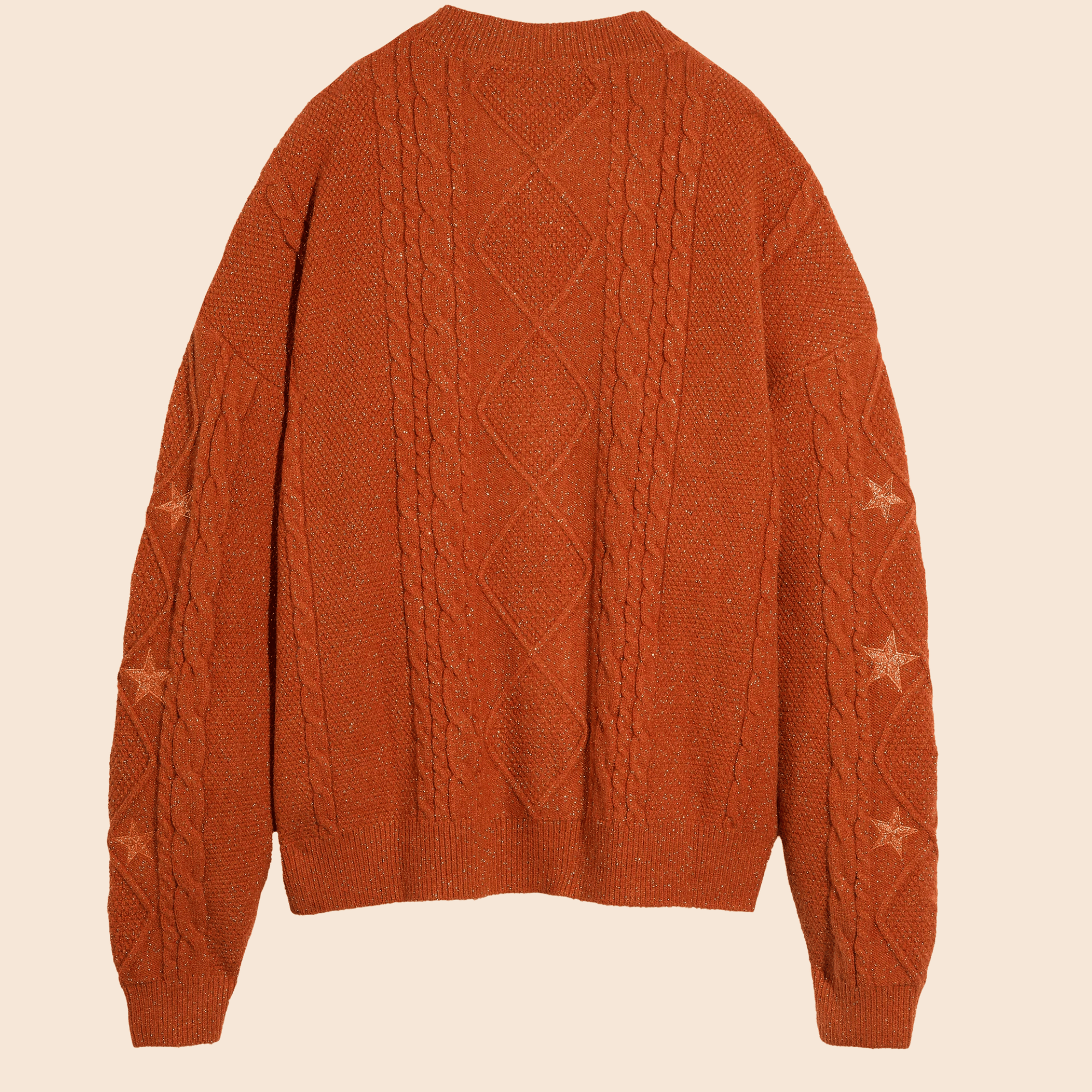 Orange Cable Knit Cardigan with Embroidery