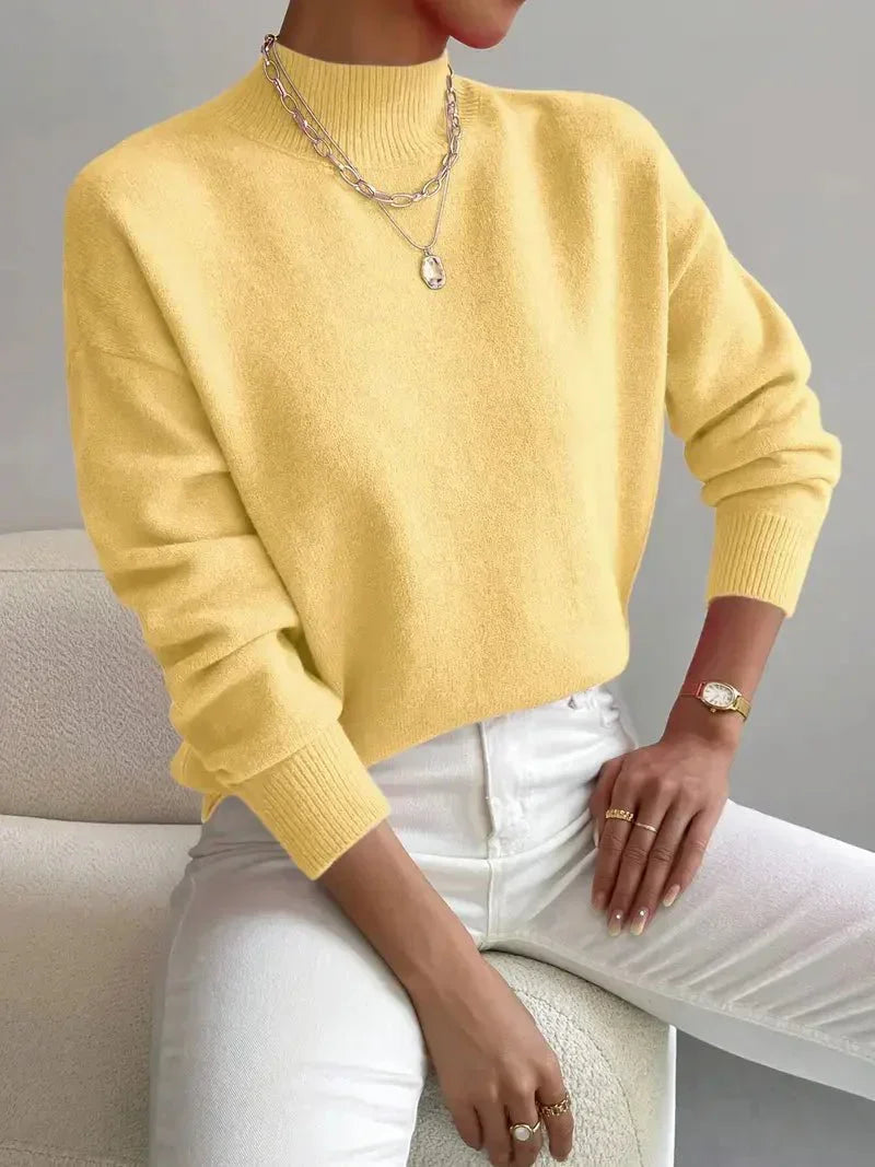 Women's warm soft knit turtleneck sweater in yellow