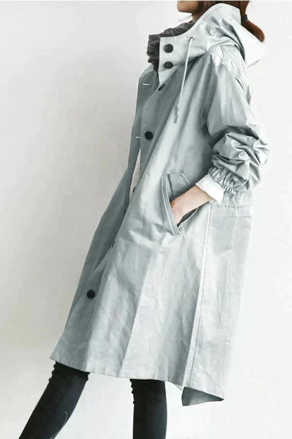 Women's Hooded Longline Raincoat Waterproof Breathable