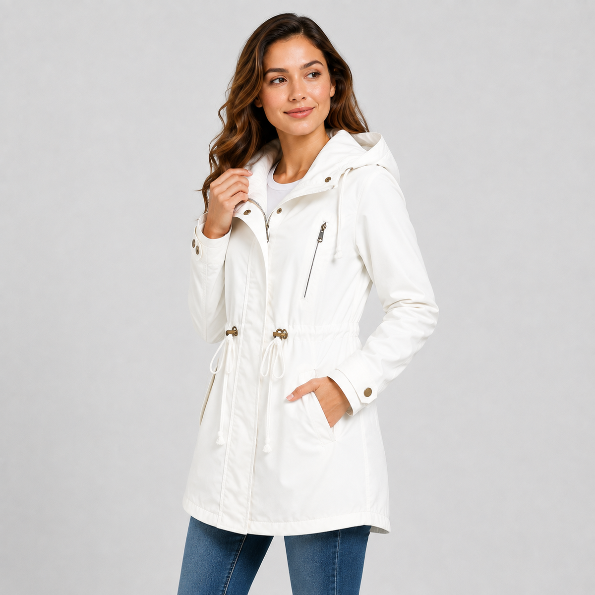 Lightweight hooded cotton blend windbreaker jacket