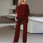 Two-Piece Cold Shoulder Top and Long Trouser Set
