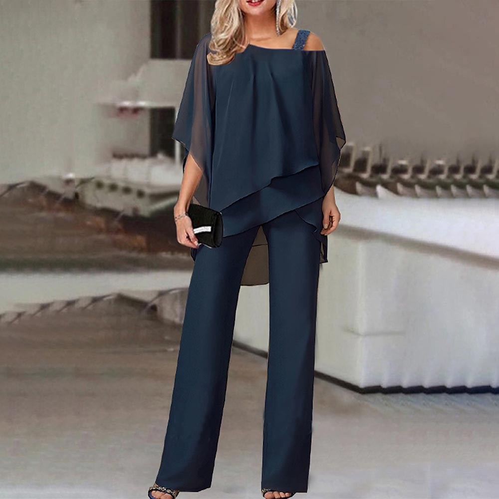 Two-Piece Cold Shoulder Top and Long Trouser Set