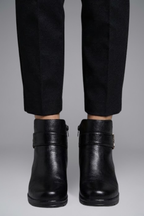 Wide fit leather ankle boots with grip sole in black