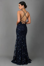 Elegant women's figure-hugging evening gown designed for gala events, featuring a flattering silhouette, intricate detailing, and a sophisticated color palette. 1