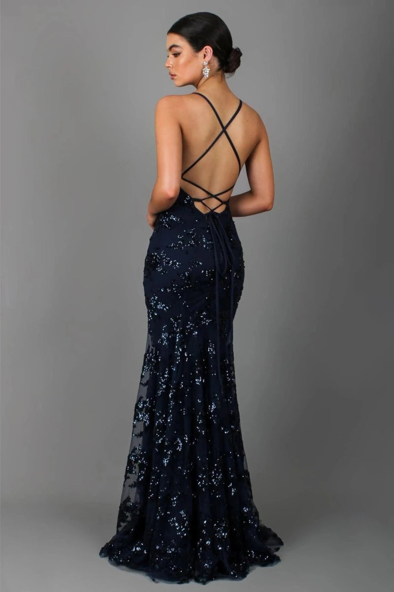 Elegant women's figure-hugging evening gown designed for gala events, featuring a flattering silhouette, intricate detailing, and a sophisticated color palette. 1