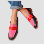 Women's multicolored loafers featuring a flat sole and round toe, perfect for stylish comfort and versatile wear. 0