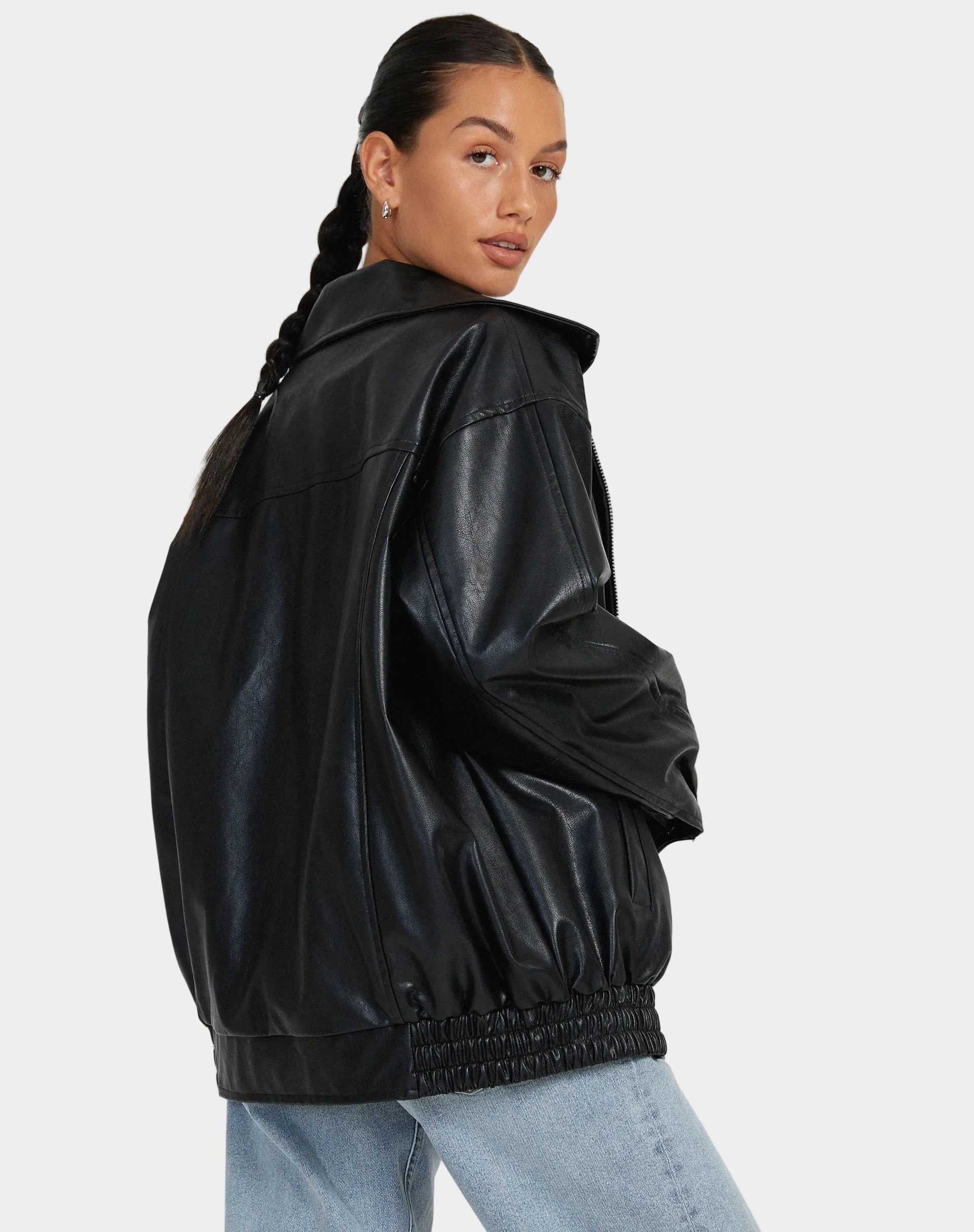 Leather Bomber Oversized Jacket