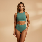 Women's sport bikini set featuring a stylish bustier top, designed for swimming training, offering comfort and support with a sleek, athletic fit. 5