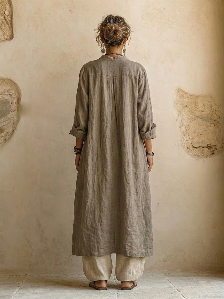 Three-piece cotton linen set with wide-leg pants