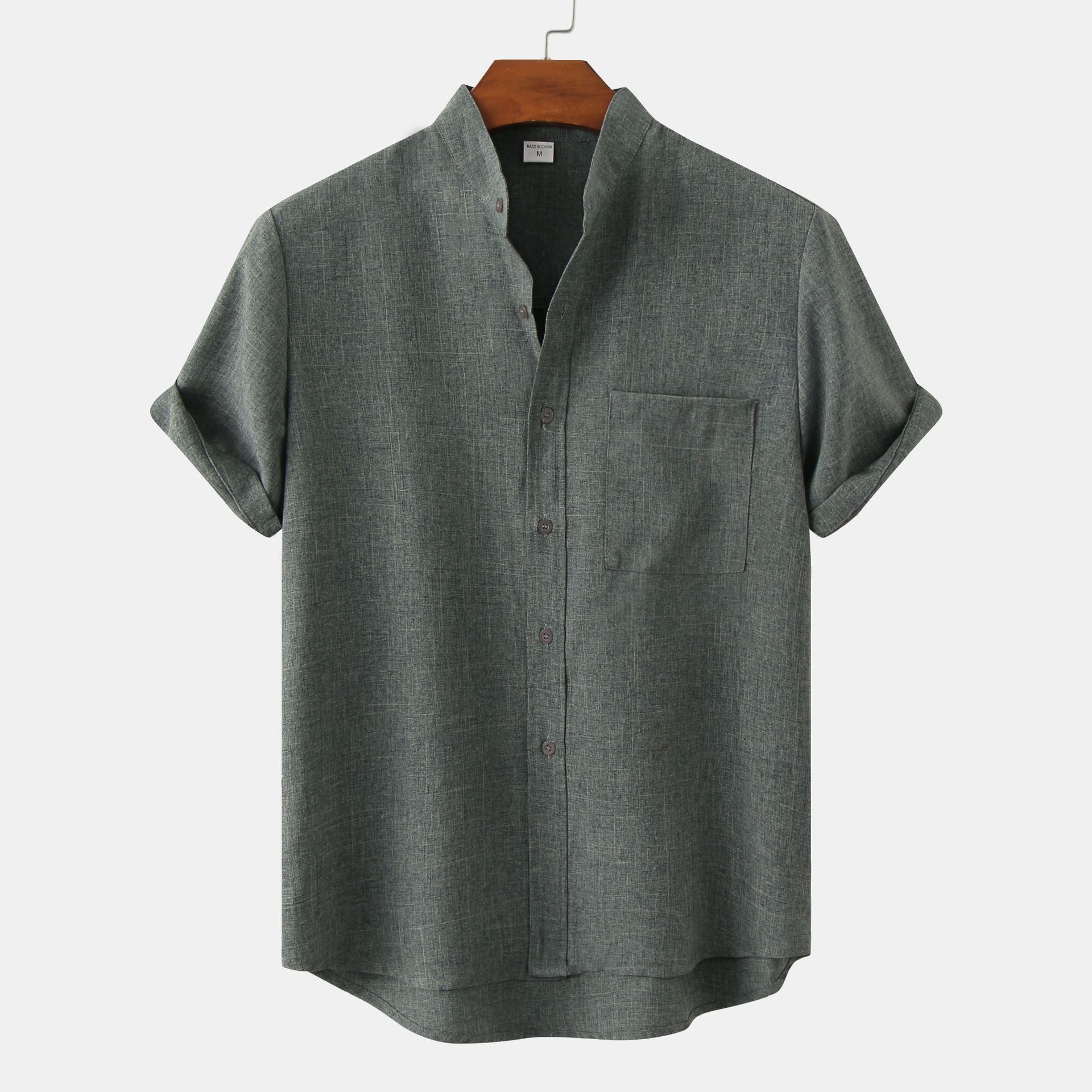 Sleeve Mandarin Collar Shirt