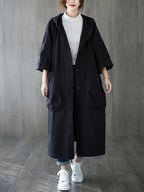 Women's long hooded trench coat in black