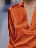 Draped neck long sleeve blouse