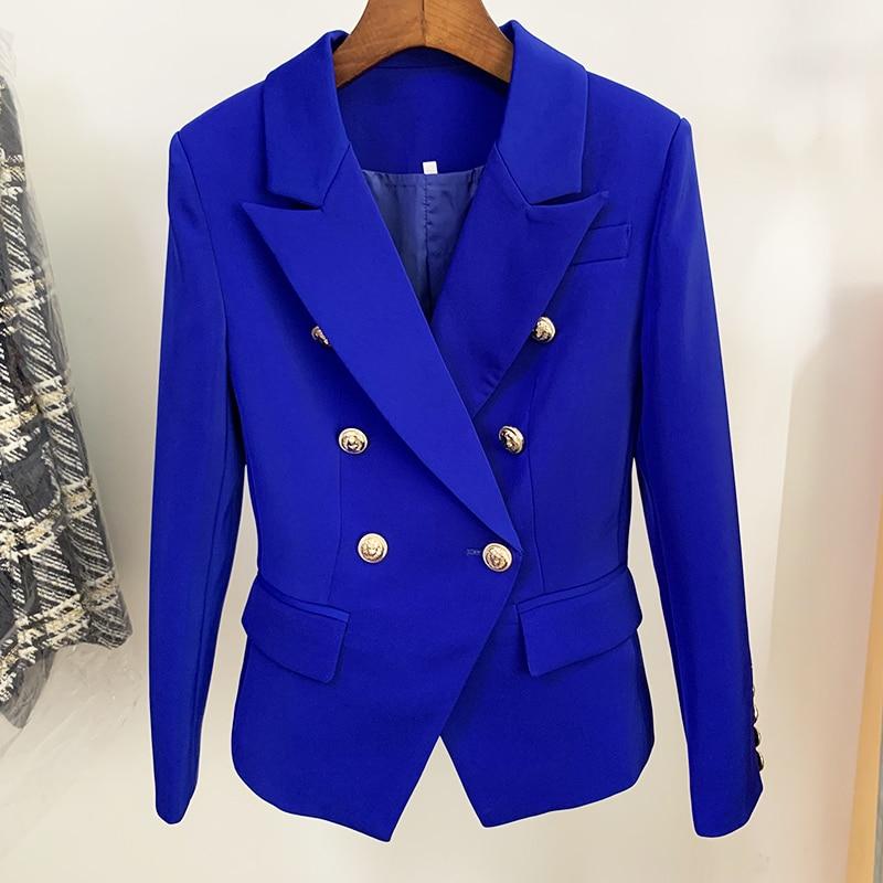Tailored double breasted gold button blazer in royal blue