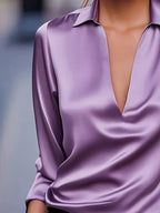 Draped neck long sleeve blouse