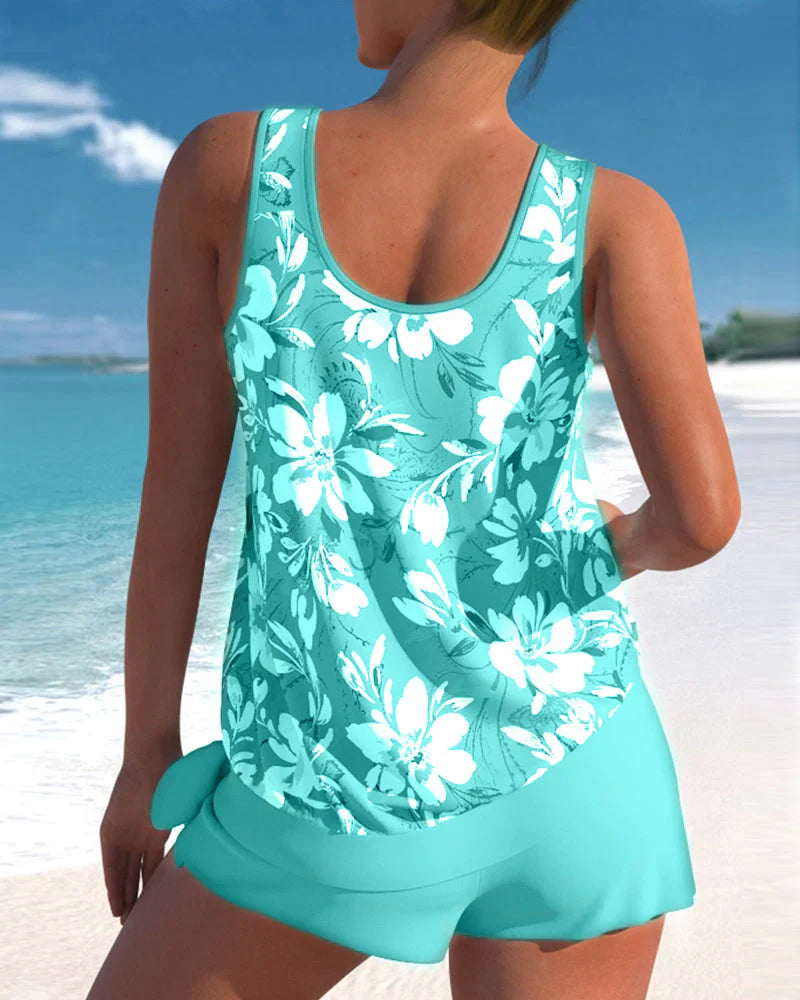 Aqua Floral Two-Piece Tankini