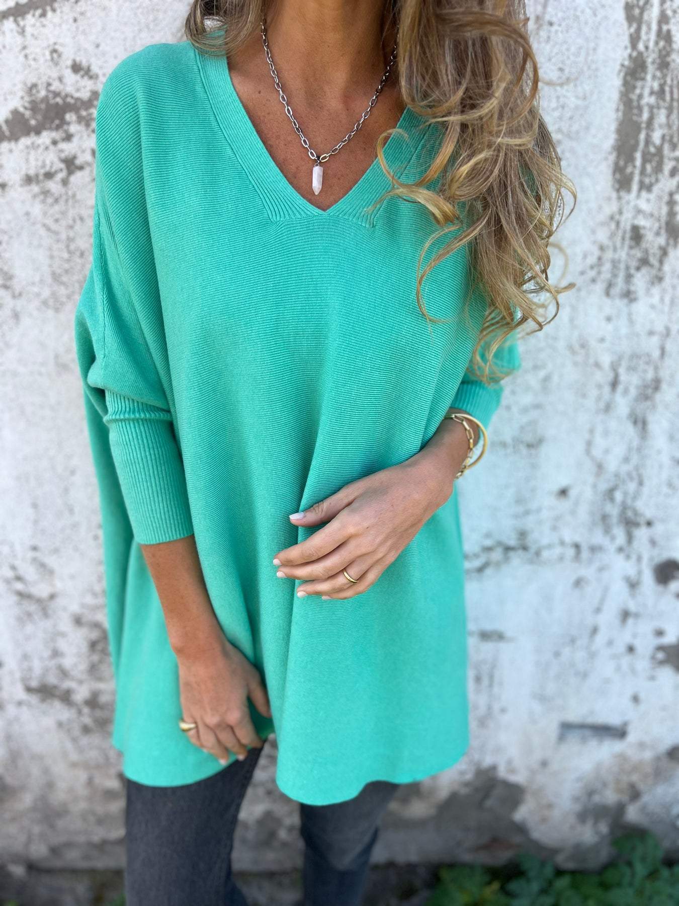 Batwing Sleeve Cashmere V-Neck Oversized Sweater