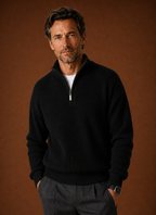 Men's ribbed knit quarter zip sweater in black