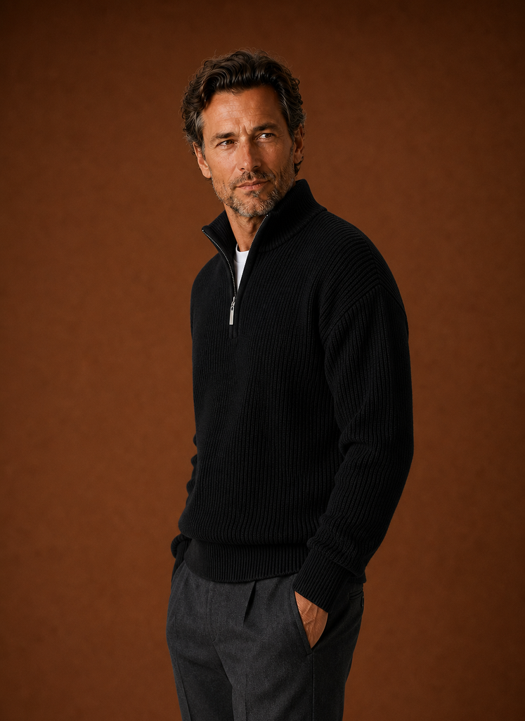 Men's ribbed knit quarter zip sweater