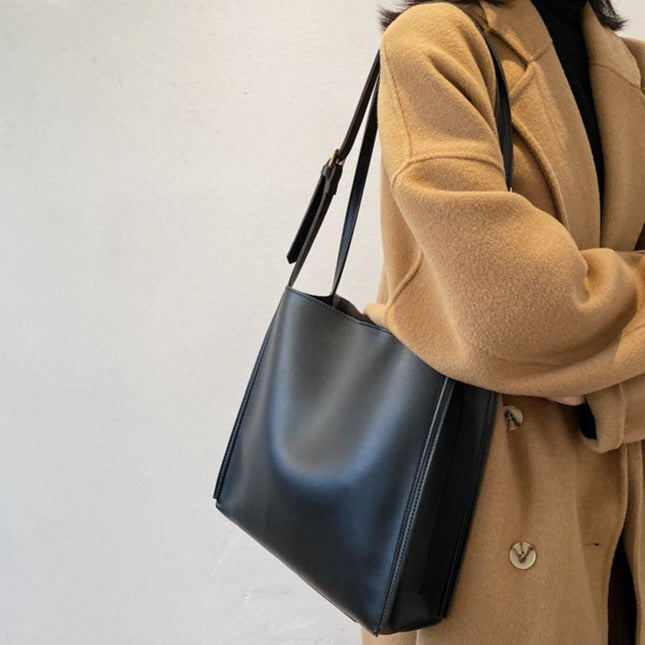 Vegan leather shoulder tote bag