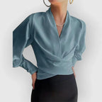 Long Sleeve Wrap Blouse