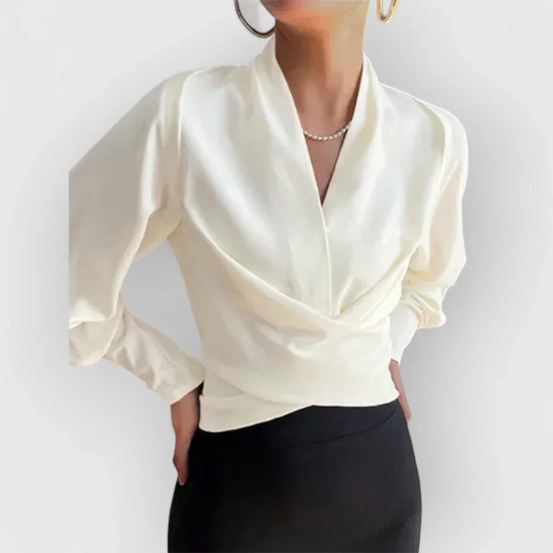 Long Sleeve Wrap Blouse