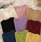 Cropped chunky knit cardigan sweater