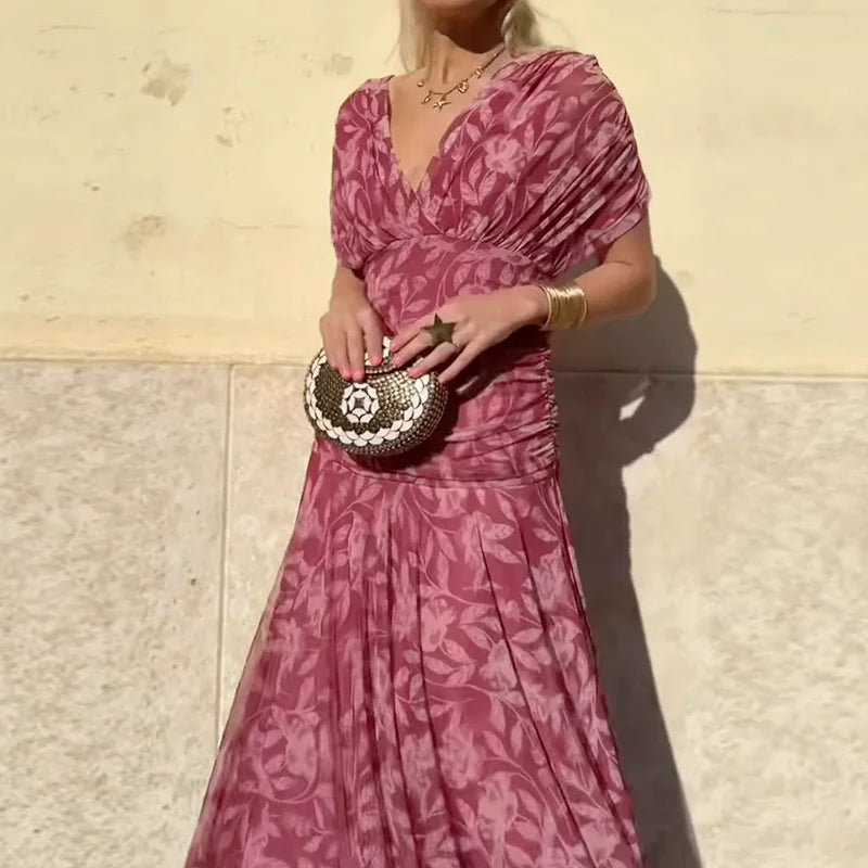 Women's Wedding Guest Off-Shoulder Floral Maxi Dress