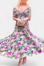 Women's Wedding Guest Off-Shoulder Floral Maxi Dress