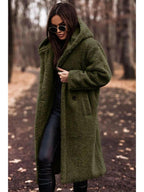 Women's hooded knee length winter coat in green