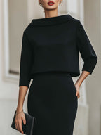 Boat Neck Top High-Waist Midi Skirt Set