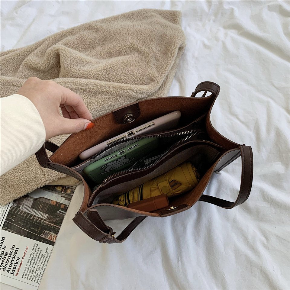 Vegan leather shoulder tote bag