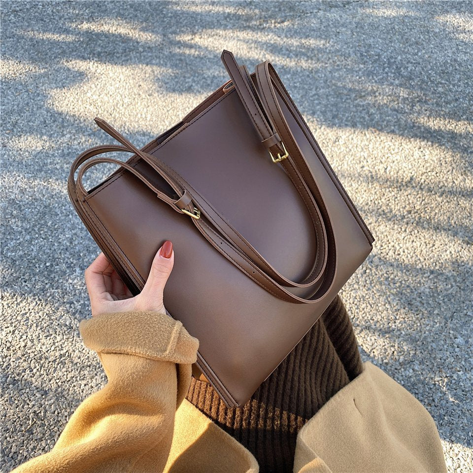Vegan leather shoulder tote bag