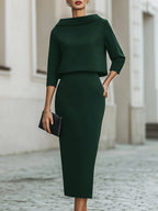 Boat Neck Top High-Waist Midi Skirt Set