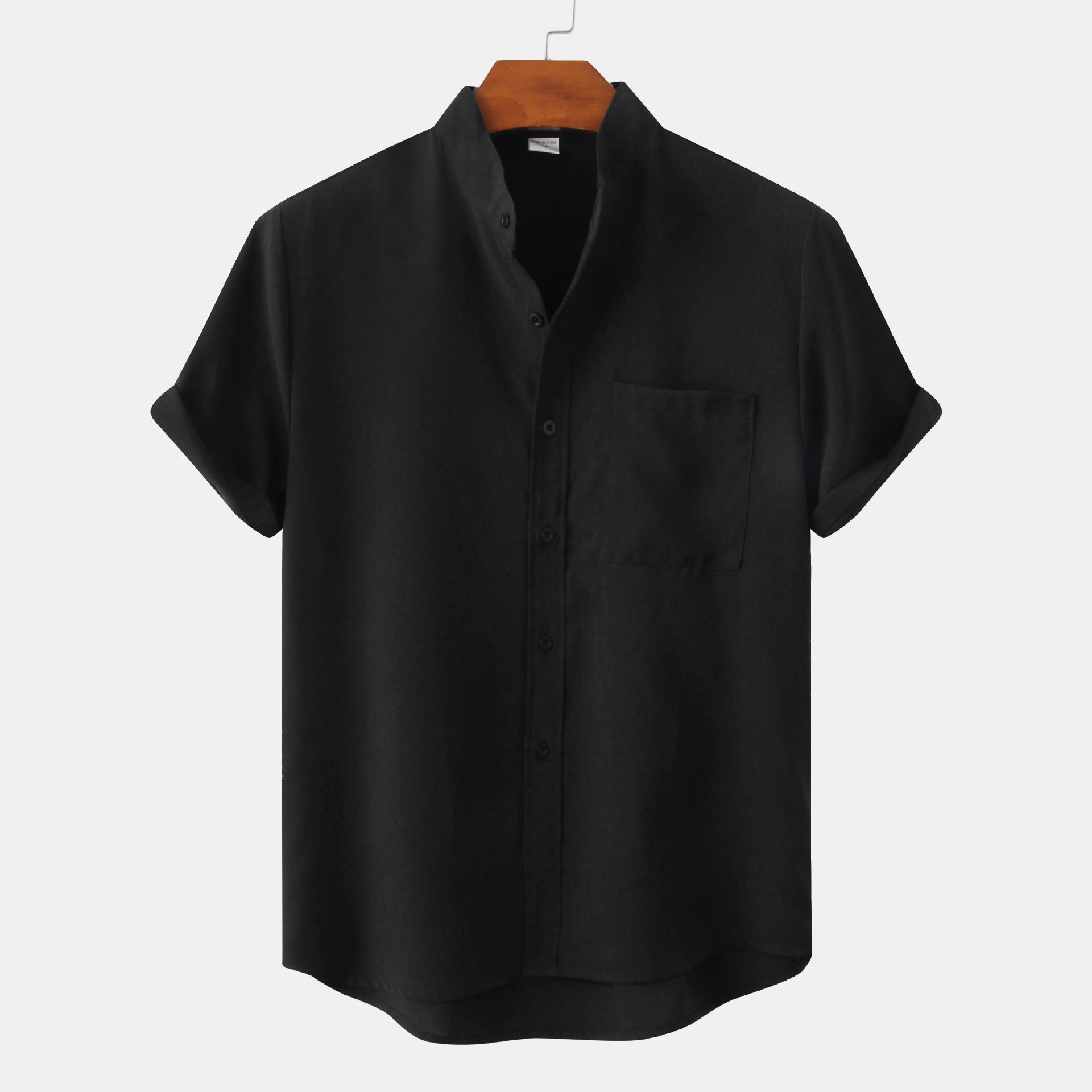 Sleeve Mandarin Collar Shirt