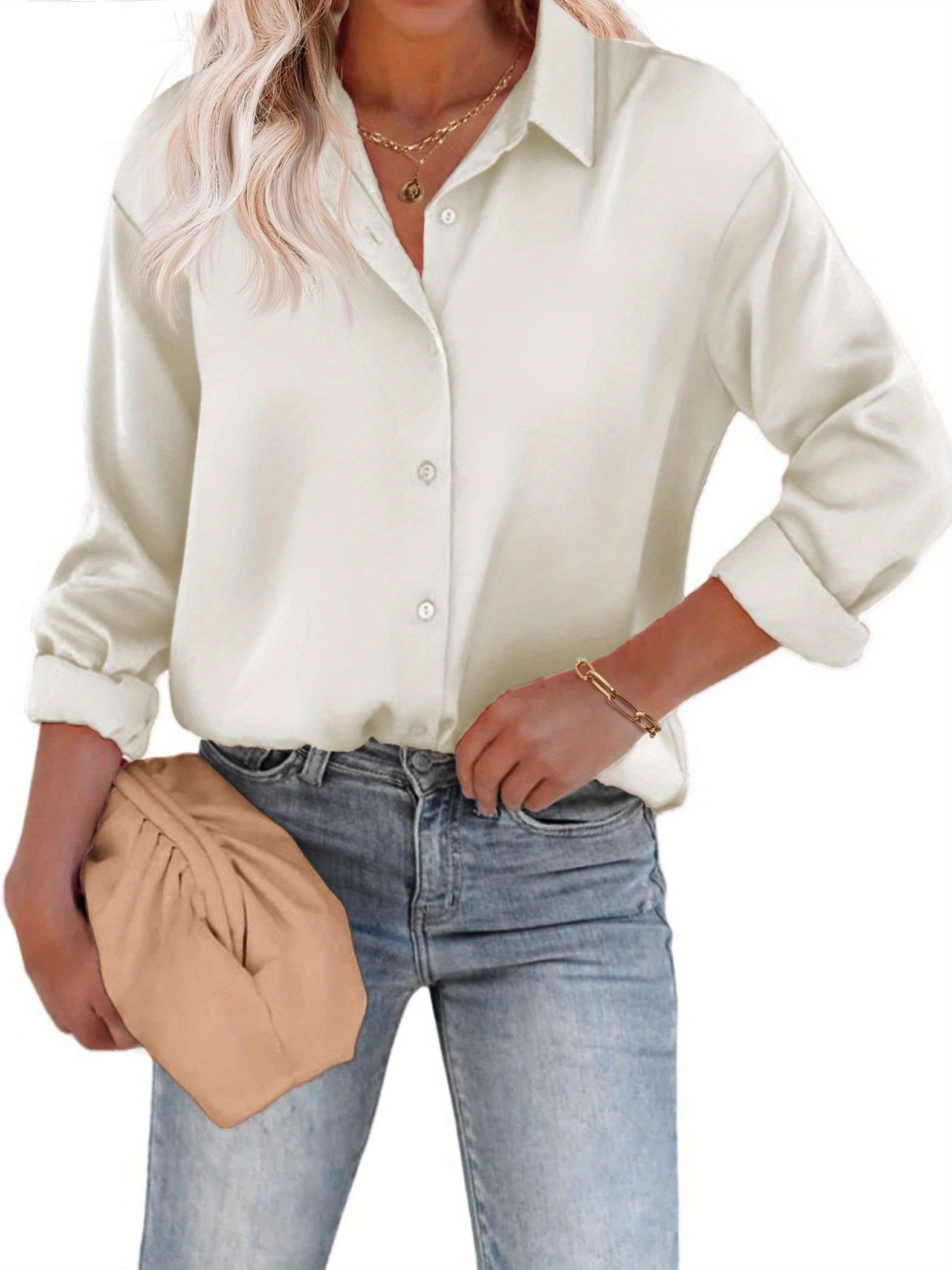 Long Sleeve Satin Button-Up Shirt