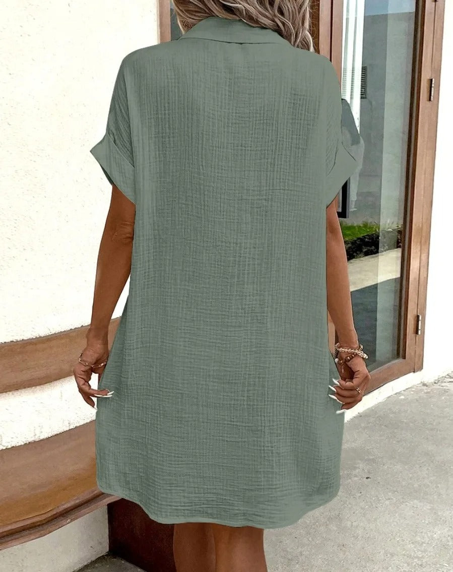 Linen Blend Midi Shirt Dress
