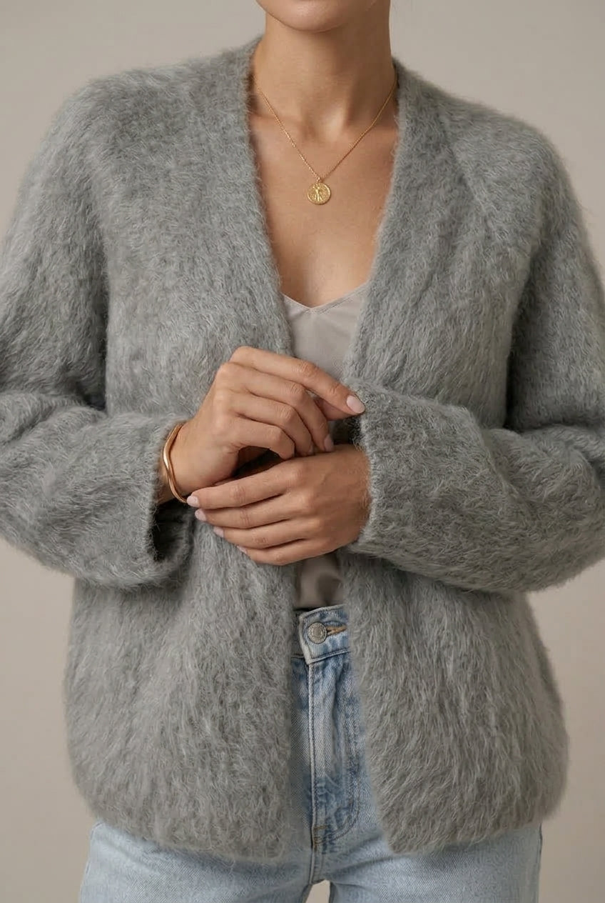 Plush alpaca knit cardigan