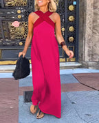 Cross-Strap Halter Maxi Dress