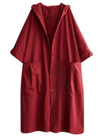 Women's long hooded trench coat in red