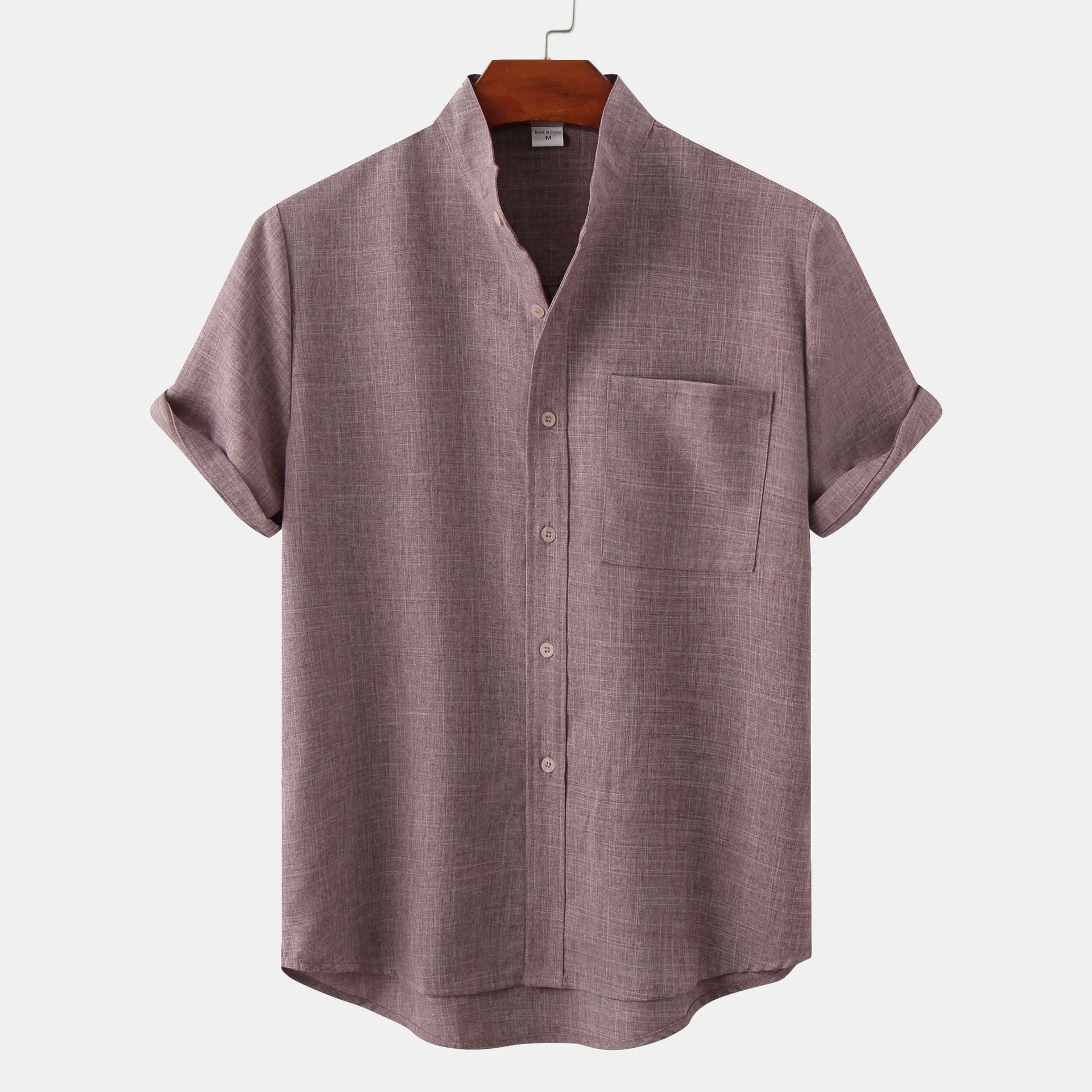 Sleeve Mandarin Collar Shirt