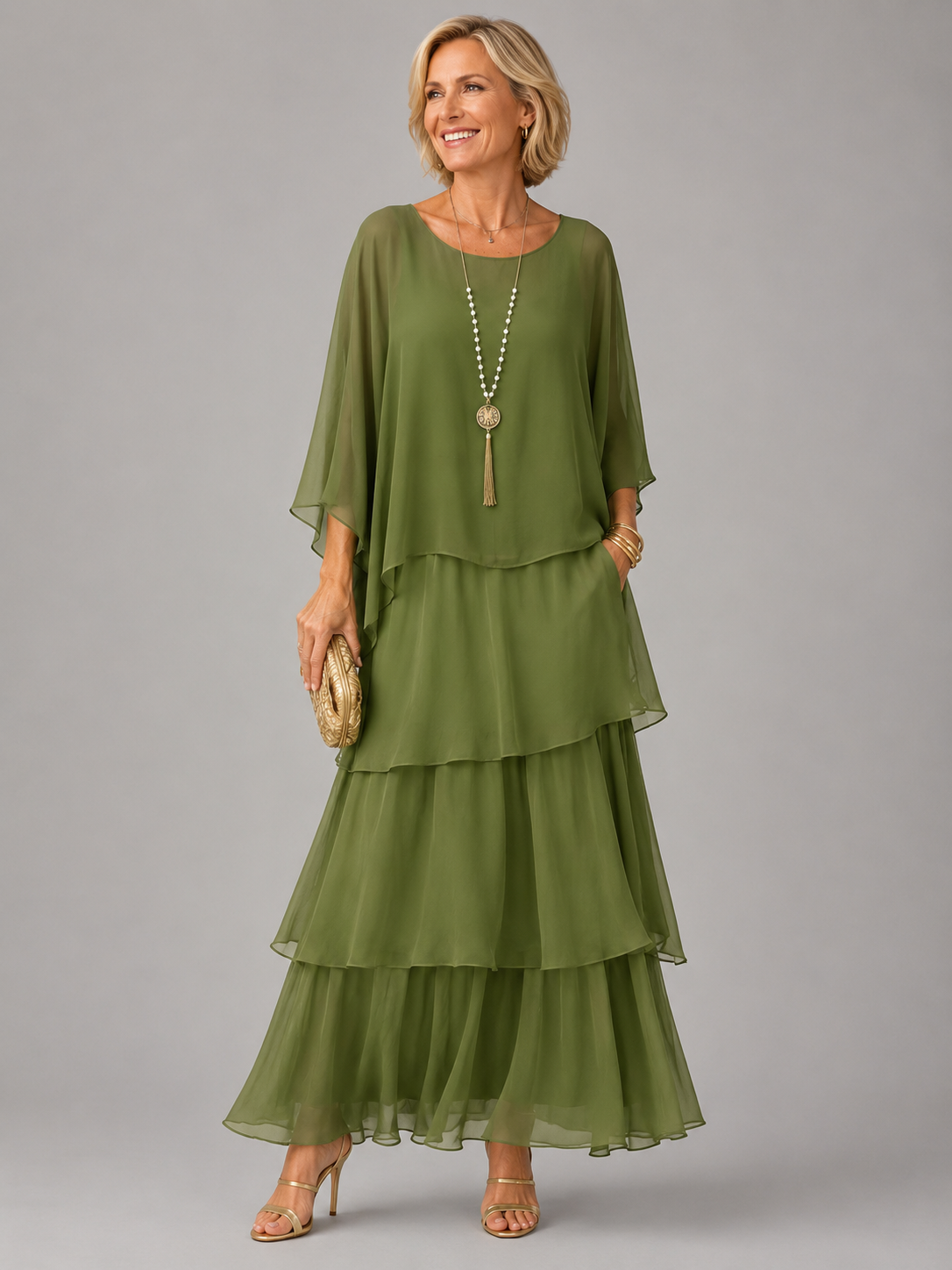 Elegant flowing maxi dress in dark green