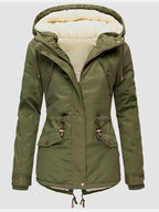 Hooded lined winter jacket in army green