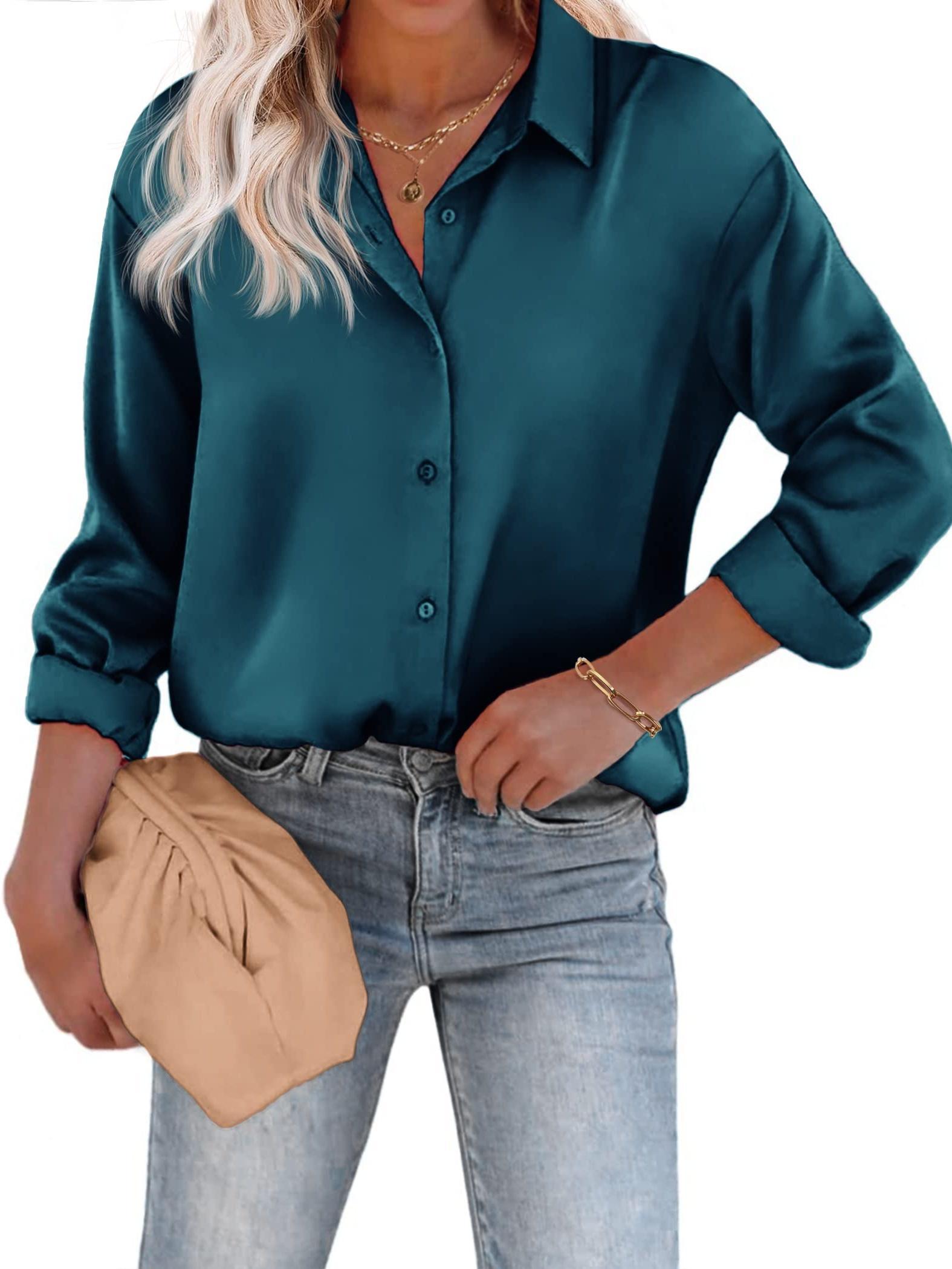 Long Sleeve Satin Button-Up Shirt