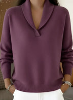 Shawl collar V-neck knit sweater in purple