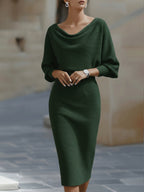 Ribbed Draped Midi Dress