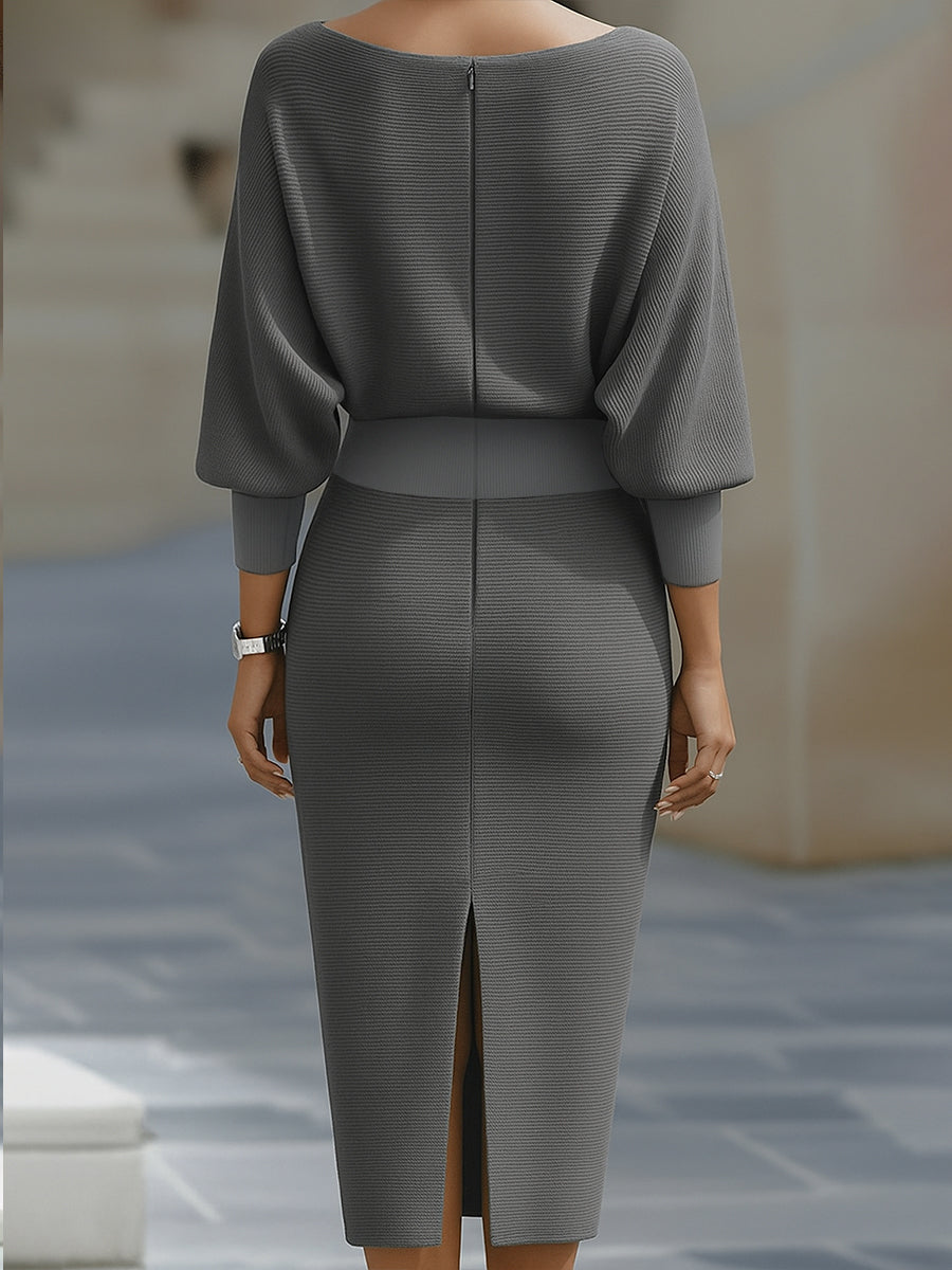 Ribbed Draped Midi Dress