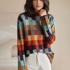 Multi Color Check Knit Sweater